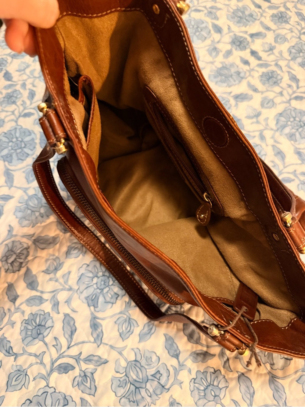 Liz Claiborne Genuine Leather Tote Bag Brown Large Shoulder Bag Shopper Purse - Picture 7 of 13